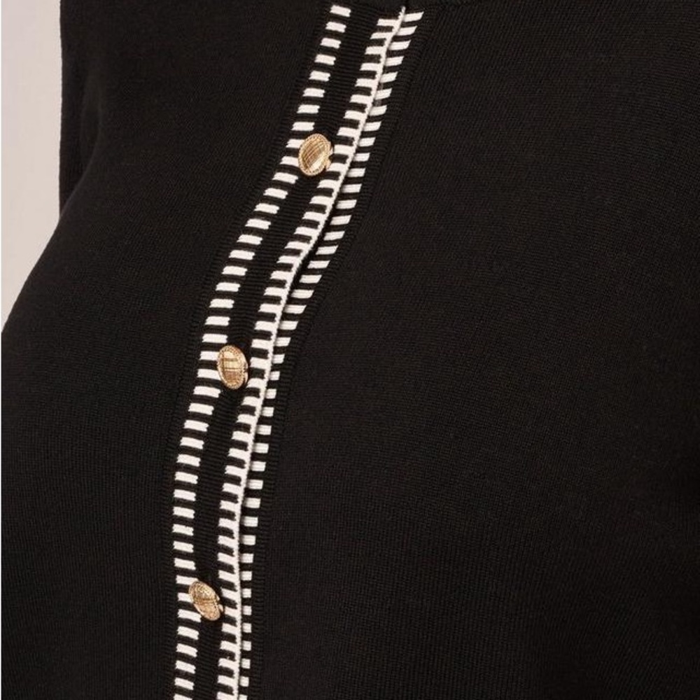 Adrianna Papell Black and White Cardigan with Button Accents - Picture 10 of 12